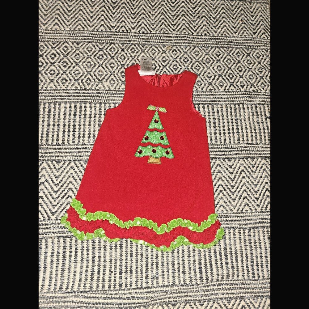 Bonnie Baby Fleece Christmas Tree Print Dress 24 Months